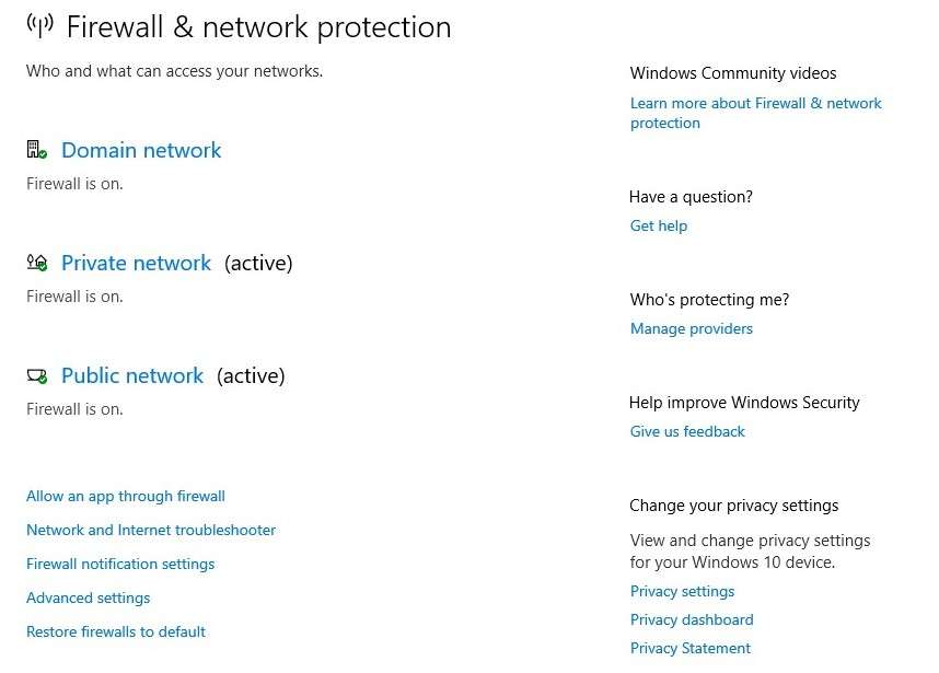 windows defender firewall & network protection 