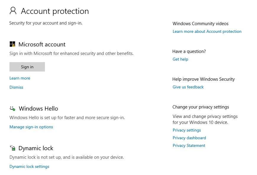 windows defender account protection 