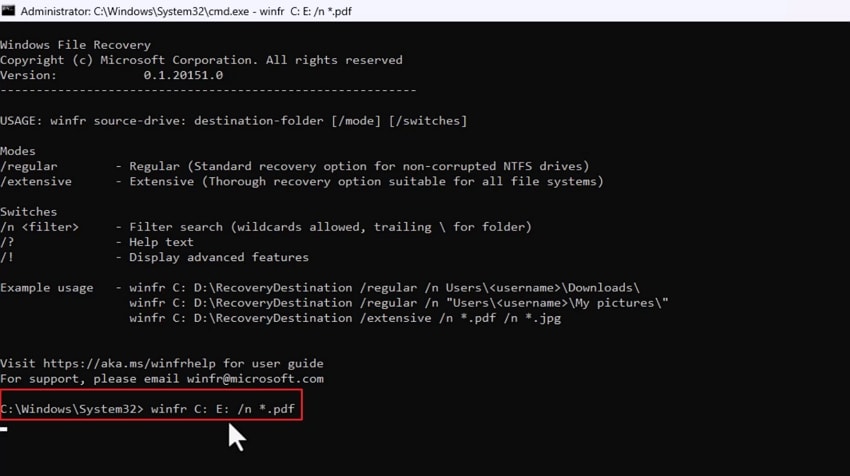enter scan prompt windows file recovery