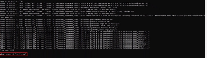 view recovered files folder