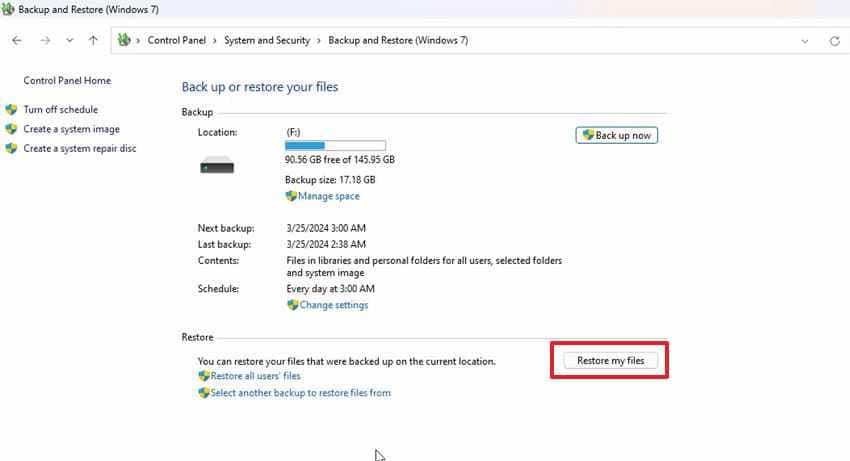 click restore my files