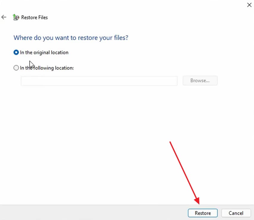 restore files on windows