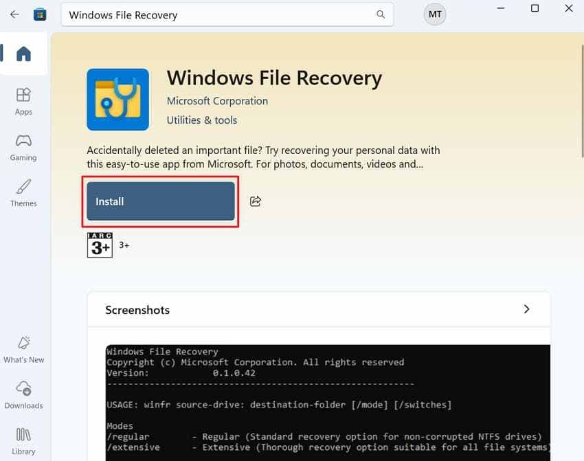 install windows file recovery