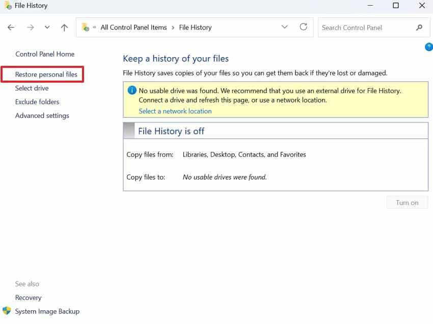 click restore my files