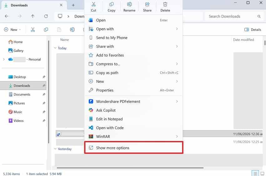 access show more options