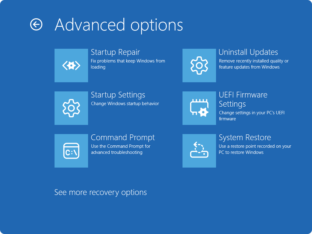 select startup repair in windows recovery environment