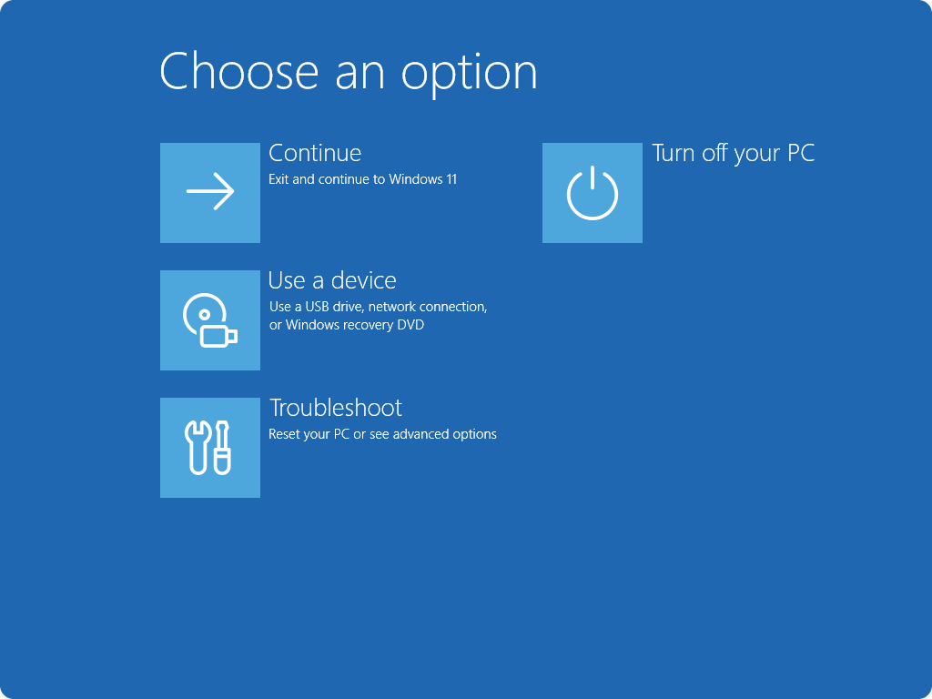 choose troubleshoot in windows recovery environment