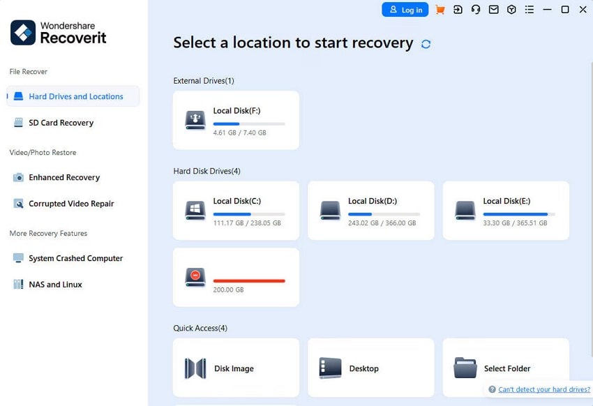 pick location after launching recoverit