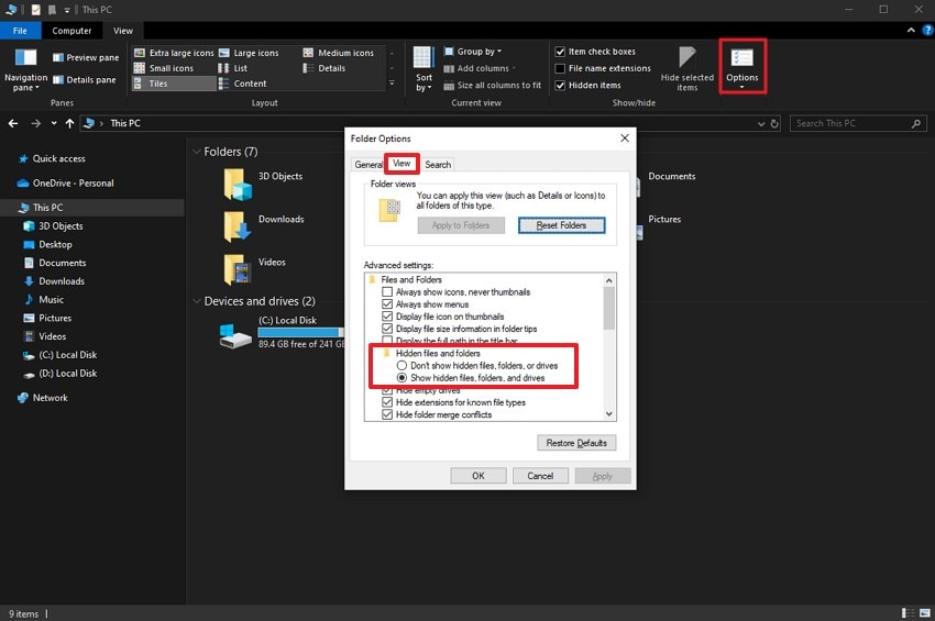 show hidden folders my pc