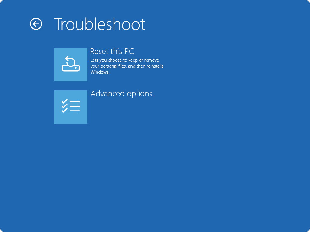 open advanced options in windows recovery environment