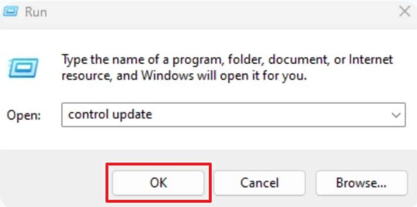 type control update and hit ok