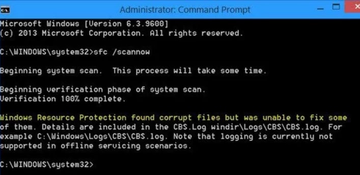 windows resource protection found corrupt files but was unable to fix some of them