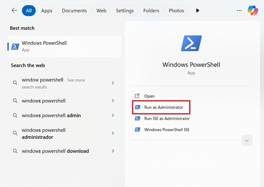 run windows poweshell in admin mode