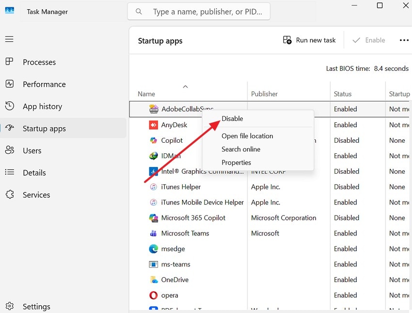 choose the disbale option