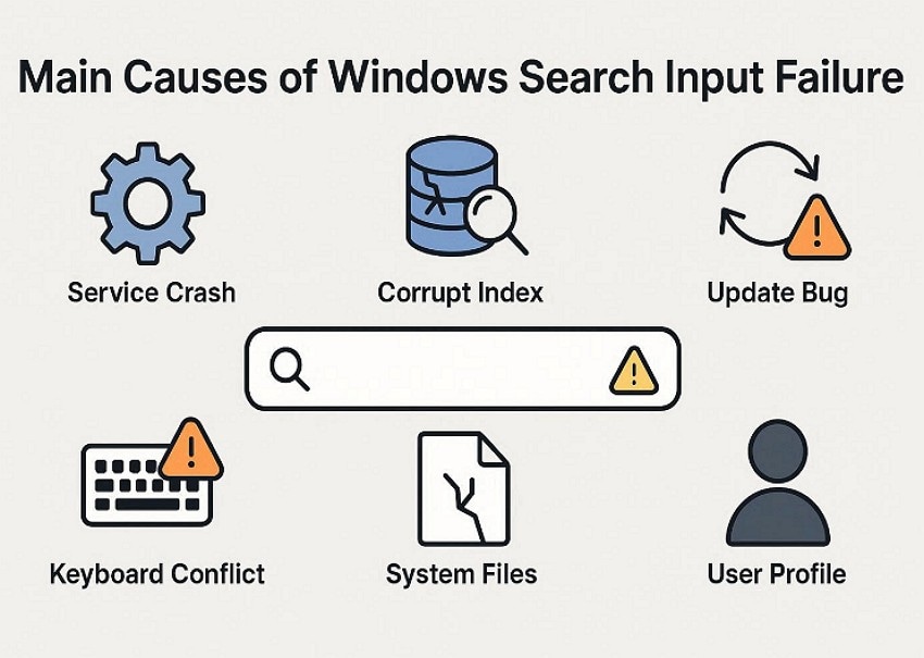 causes of windows search type issue