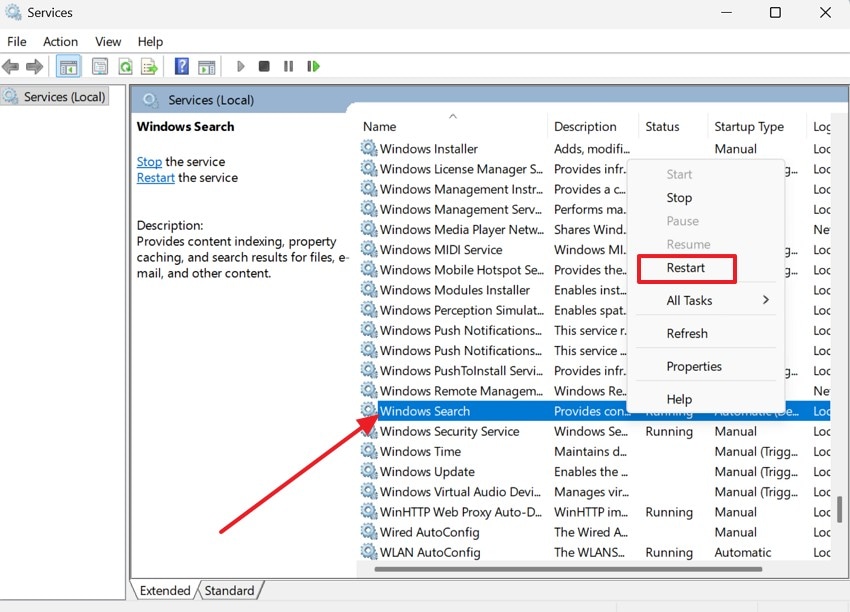 restart the windows search