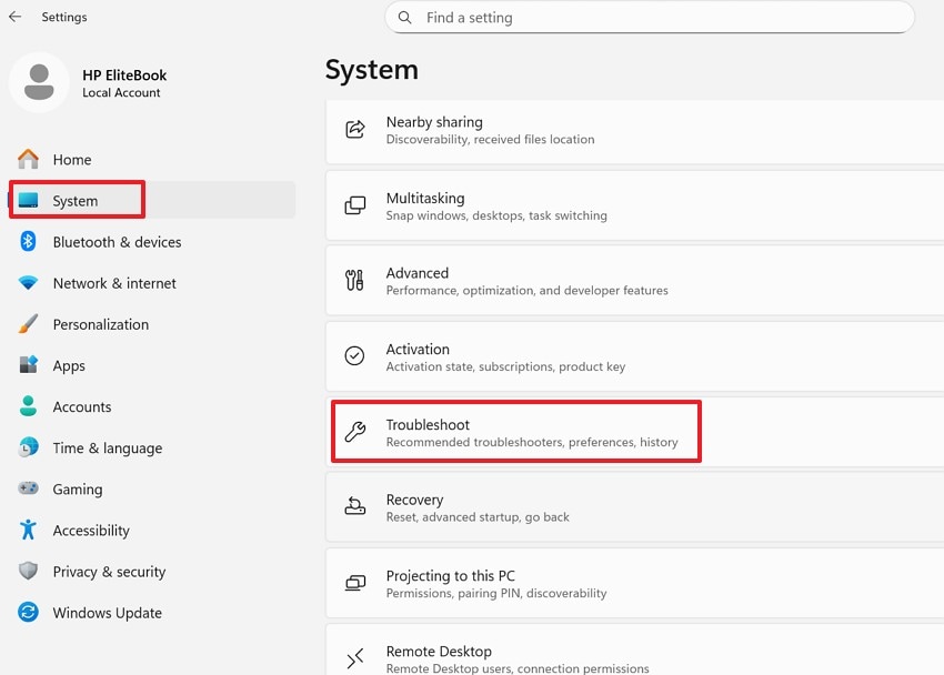 choose the troubleshoot option