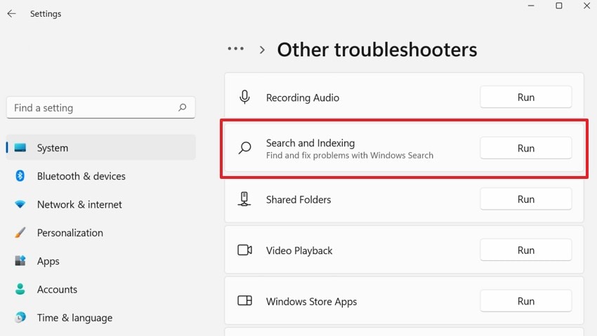 run the search and indexing