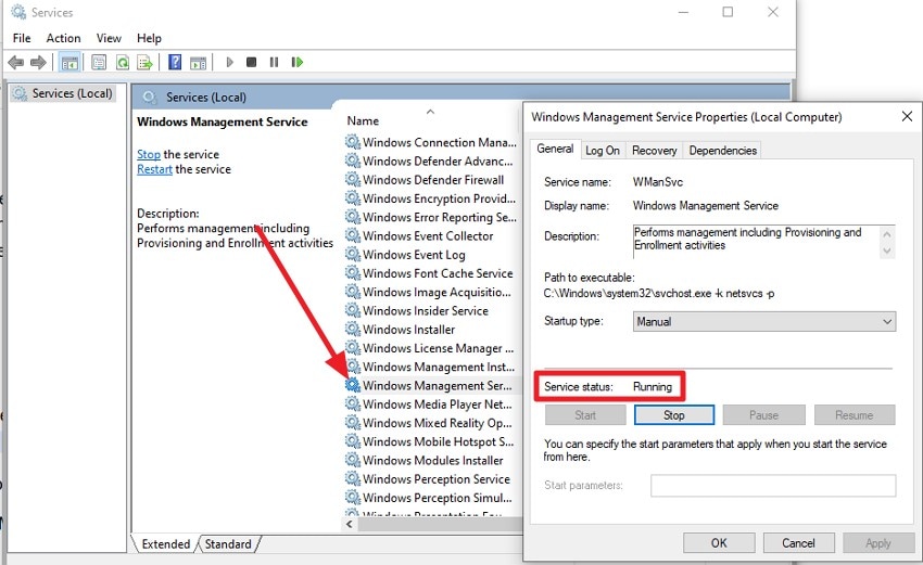 access wmi services properties