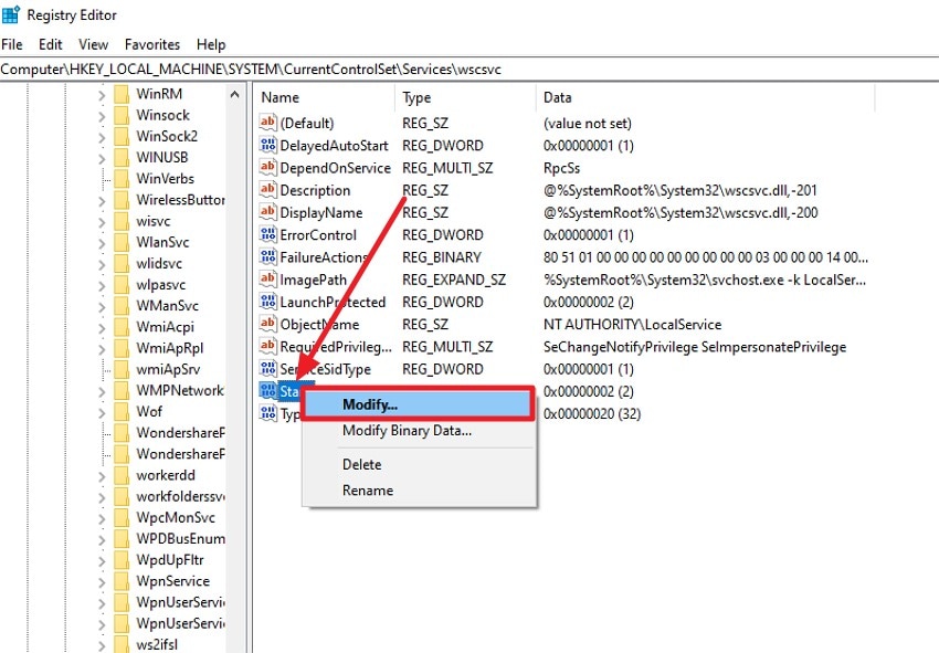 press start then modify