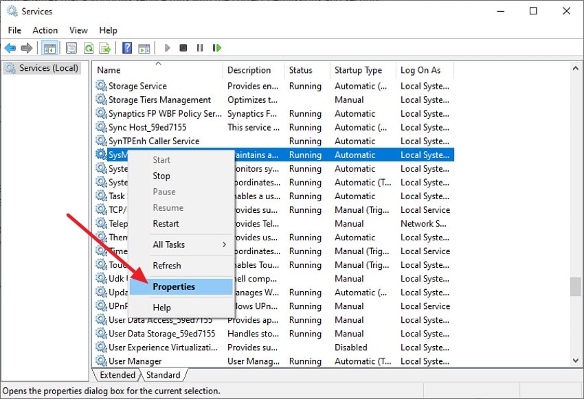 choose service click properties