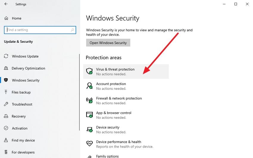 choose virus and threat protection