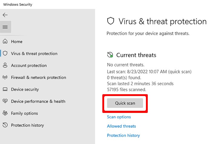 press quick scan to run scan