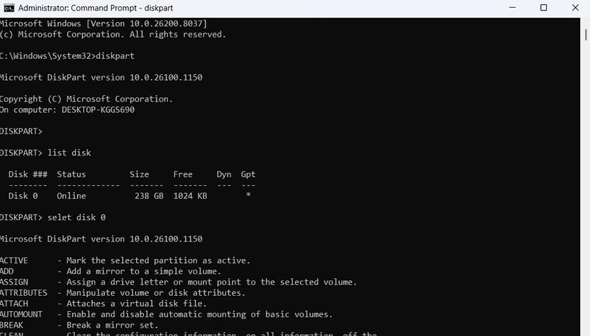 use cmd diskpart to format usb