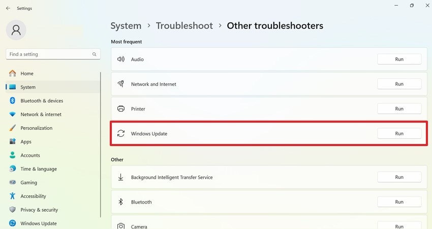 find windows update and hit run