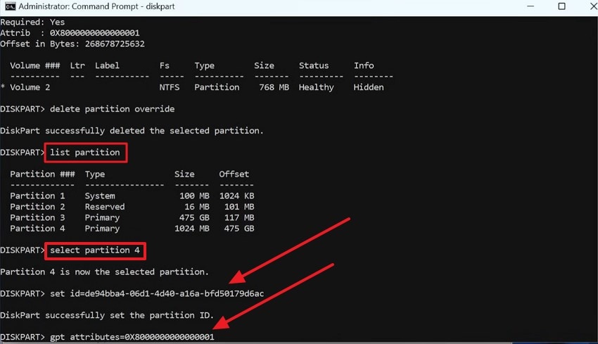 navigate select partition 4 section cmd