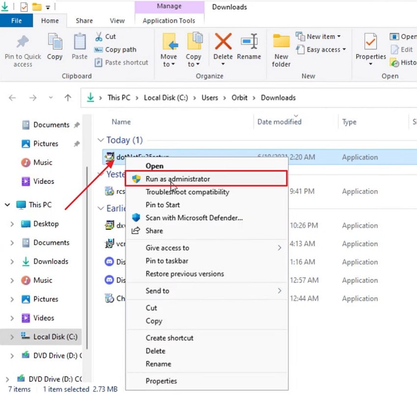 open file and run as administrator