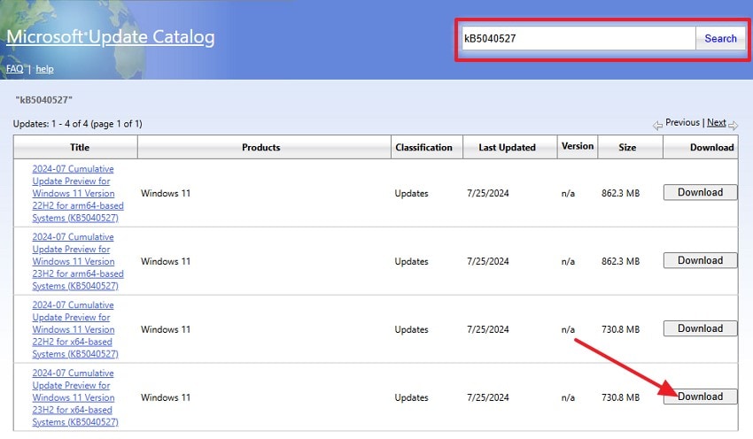browse microsoft update catalog