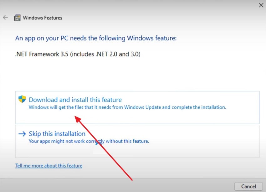 click download and install this feature
