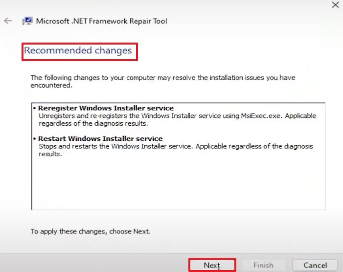 review recommended changes hit next