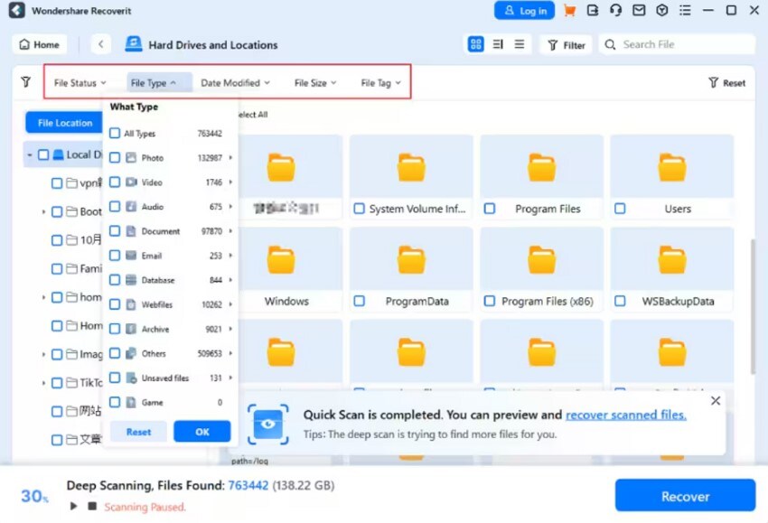 deep scan missing files