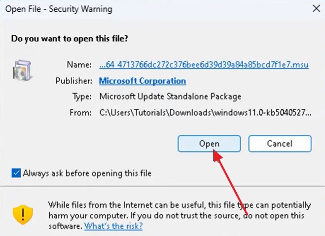 choose open from security warning