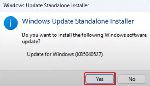 select yes button windows update