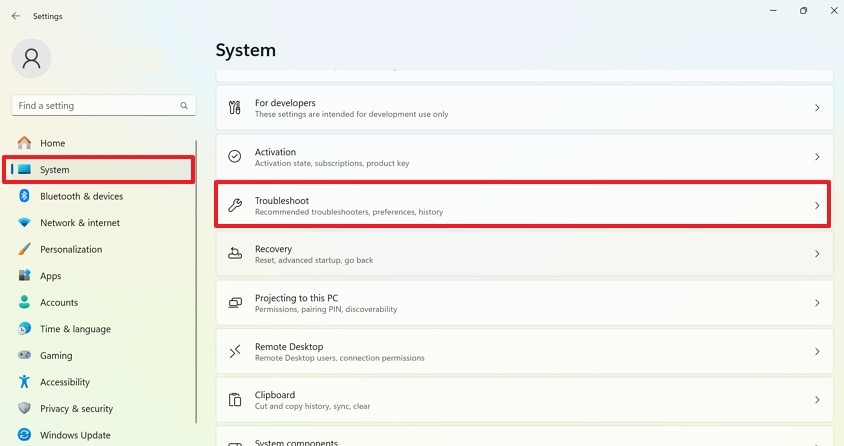 access system troubleshoot settings