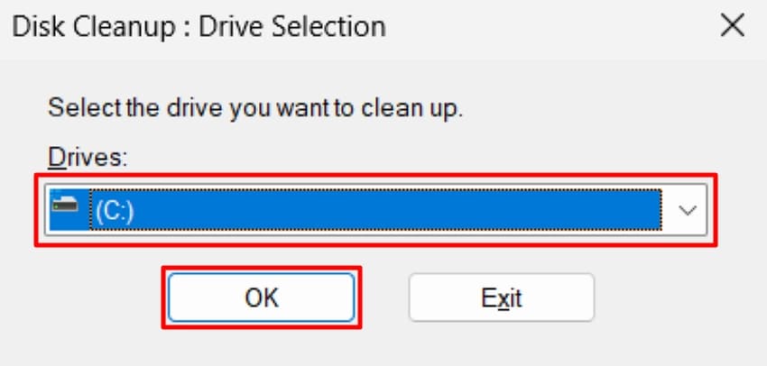 select drive for cleanup