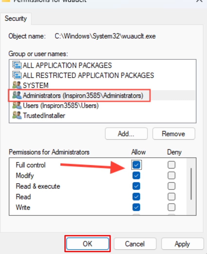 select properties for permissions