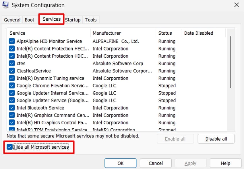 hide all microsoft services