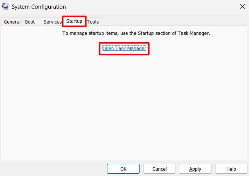 open task manager from startup