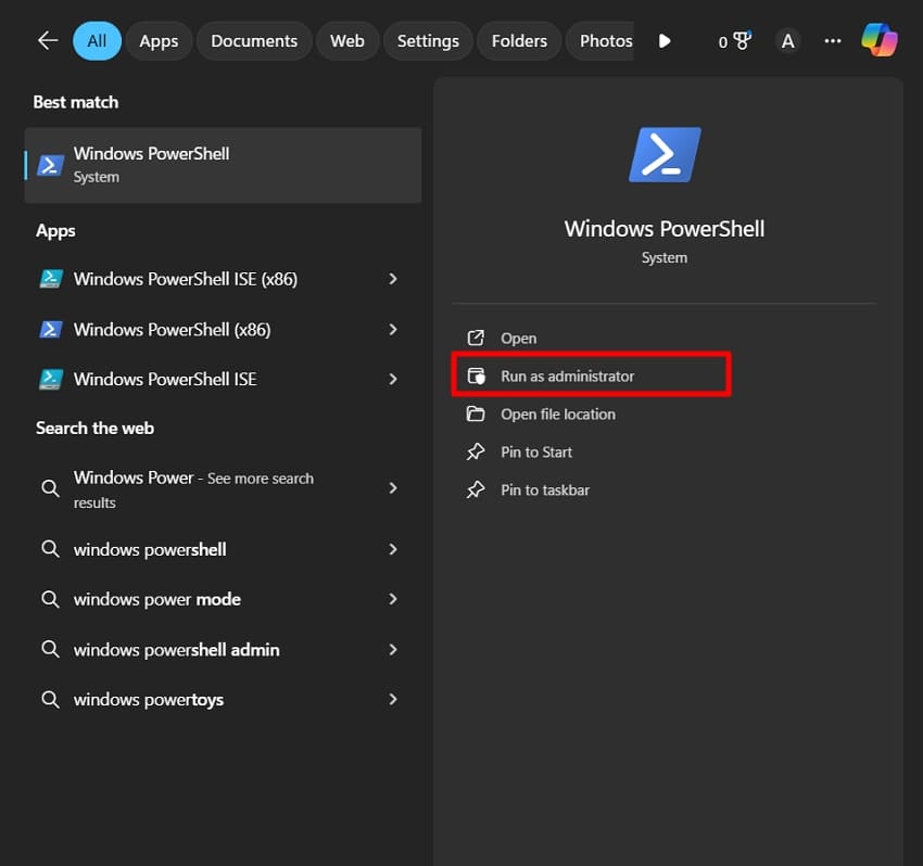 run windows powershell administrator