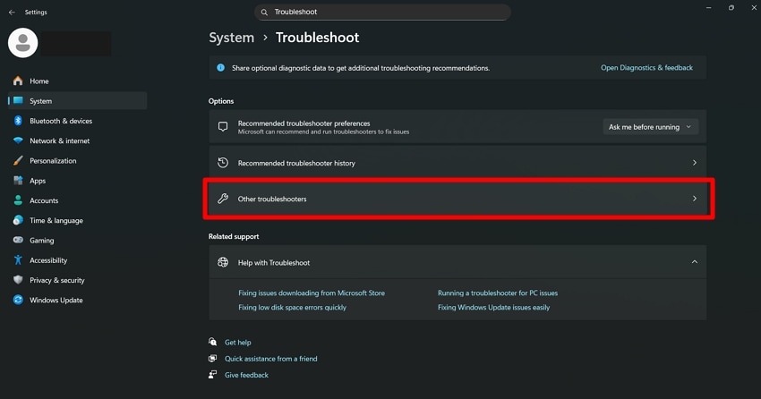 choose other troubleshooters