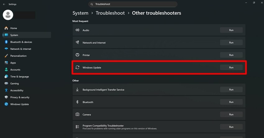 run windows update troubleshooter