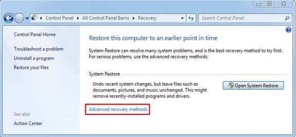 advanced recovery methods in windows 7