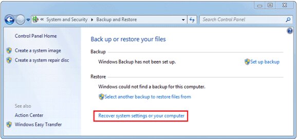 recover system setting in windows 7