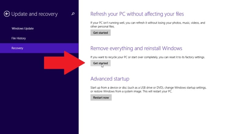 recovery settings in windows 8.1
