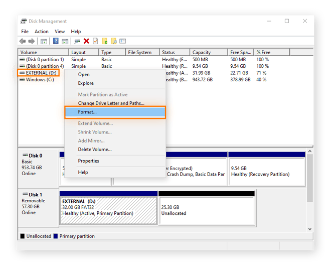 wipe the hard drive with disk management