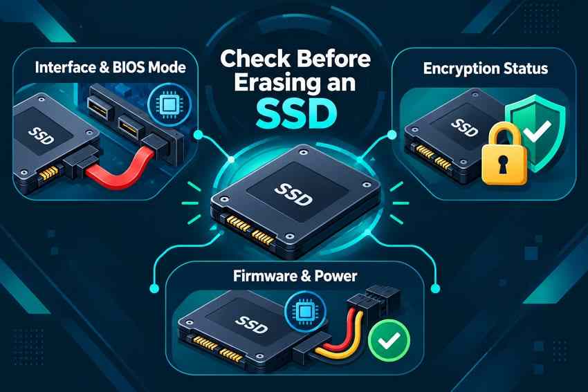 ssd erase checklist for connection encryption and power